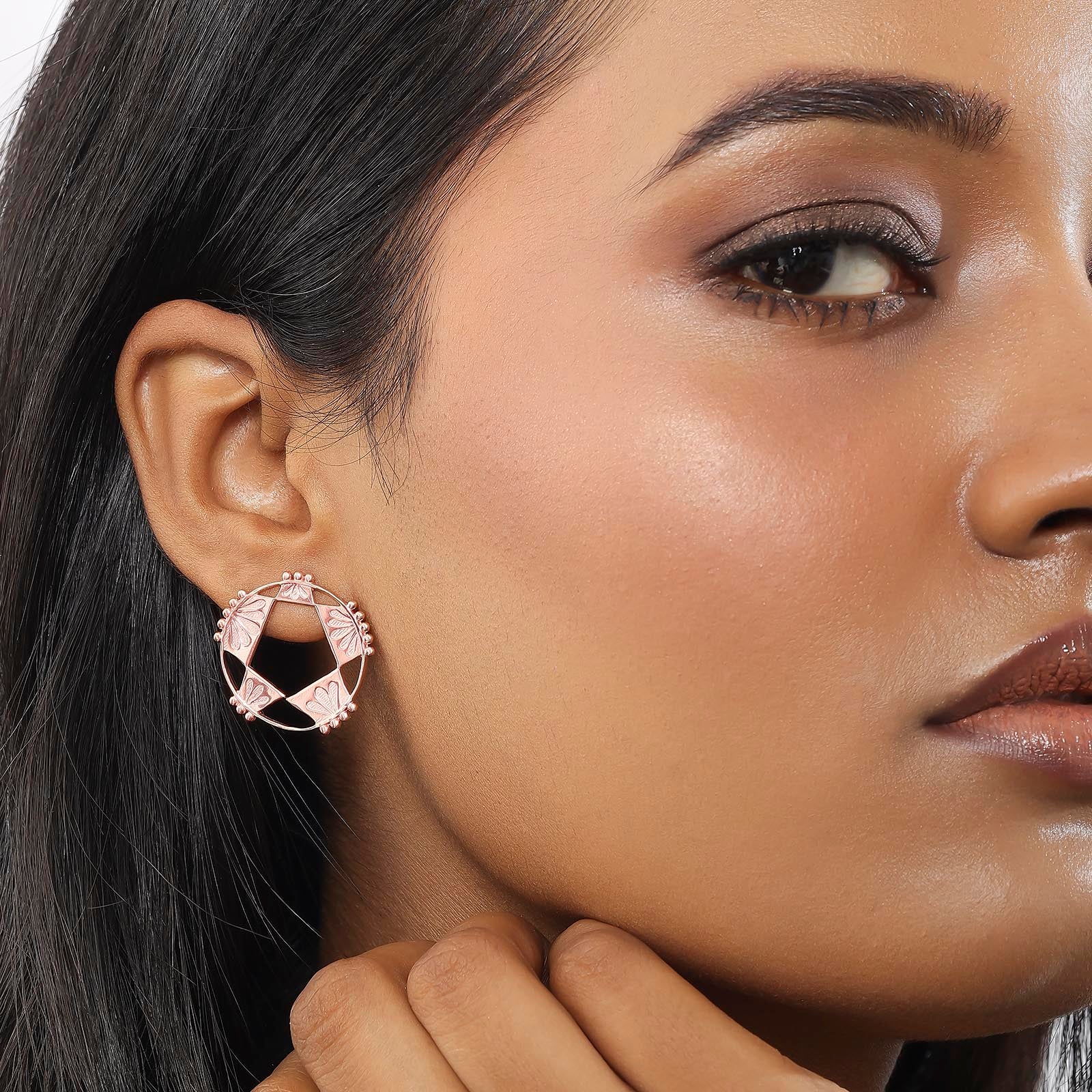Rose Gold Plated Silver Geometric Star Shape Stud Earrings