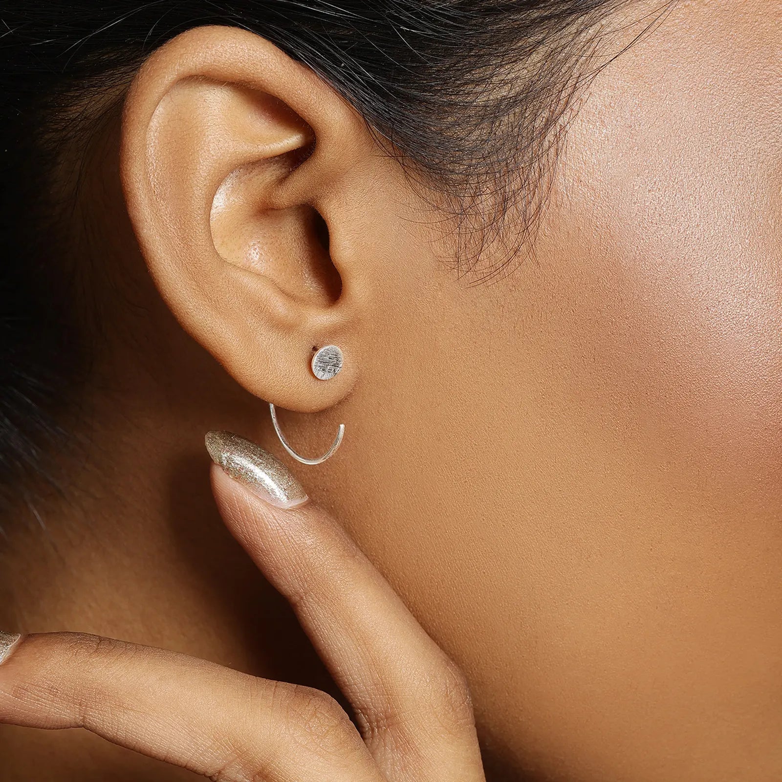 Semi Circular Silver Hoop Earrings