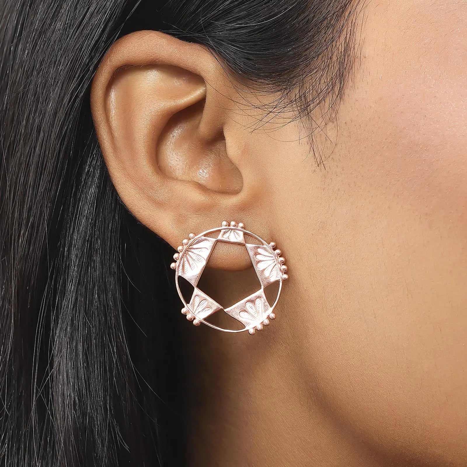 Rose Gold Plated Silver Geometric Star Stud Earrings - Tweov Jewels