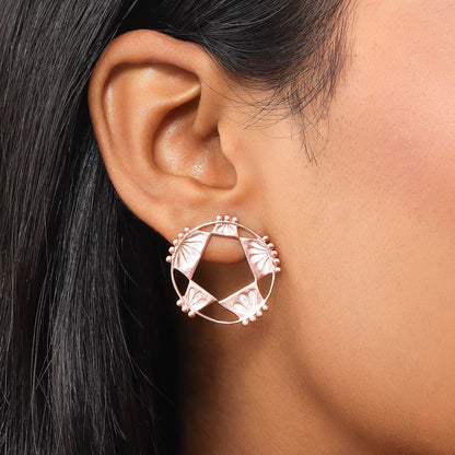 Rose Gold Plated Silver Geometric Star Shape Stud Earrings