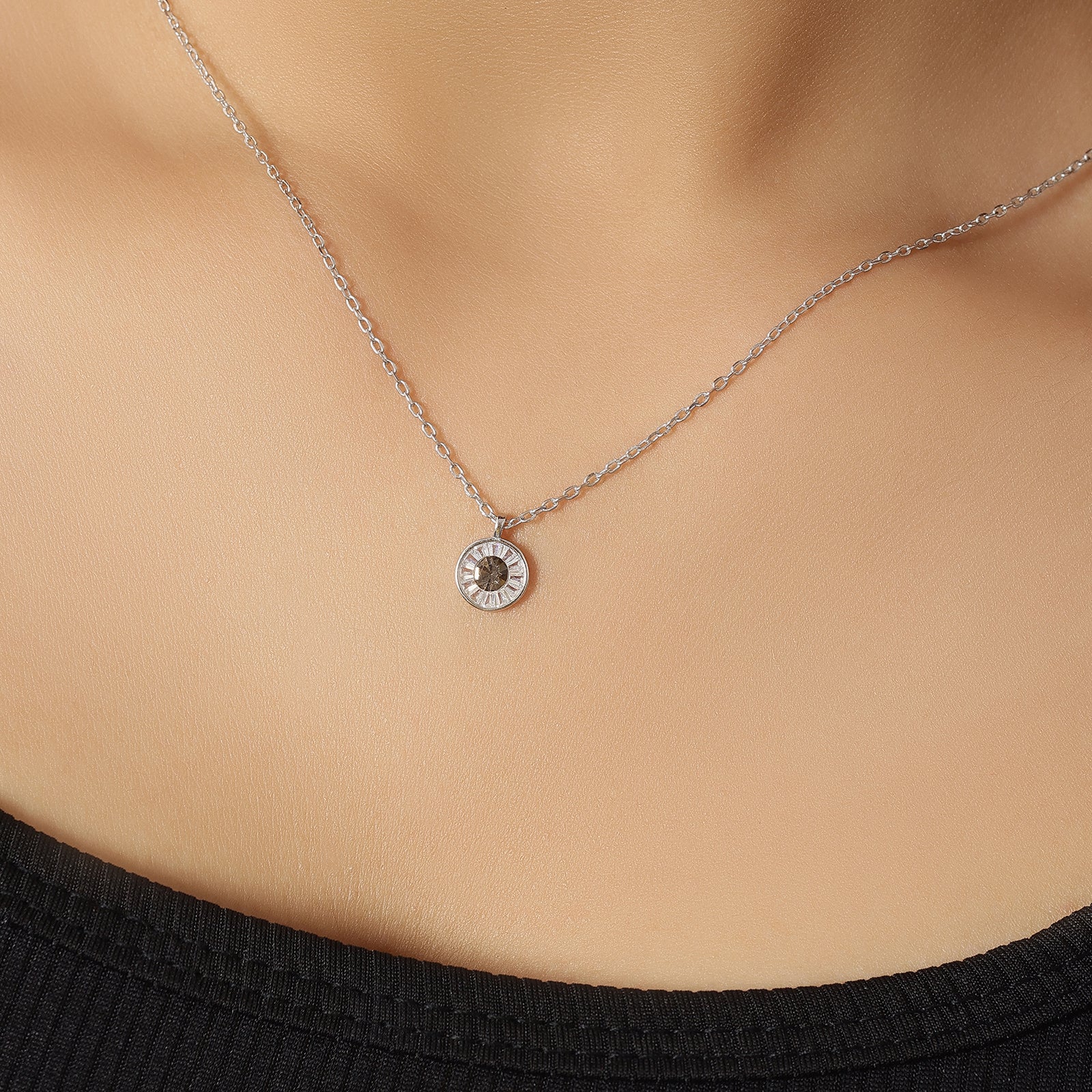 Black CZ Studded Silver Chain with Pendant - Tweov Jewels