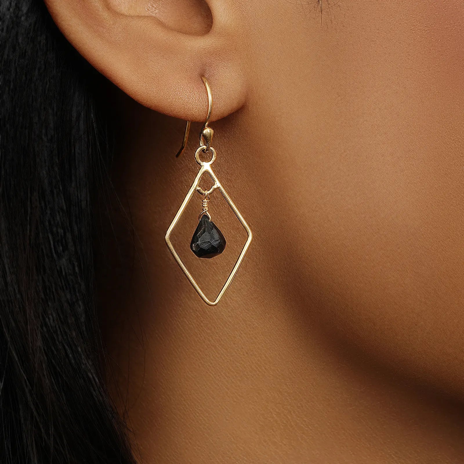 Contemporary Gold Oynx Model Earrings