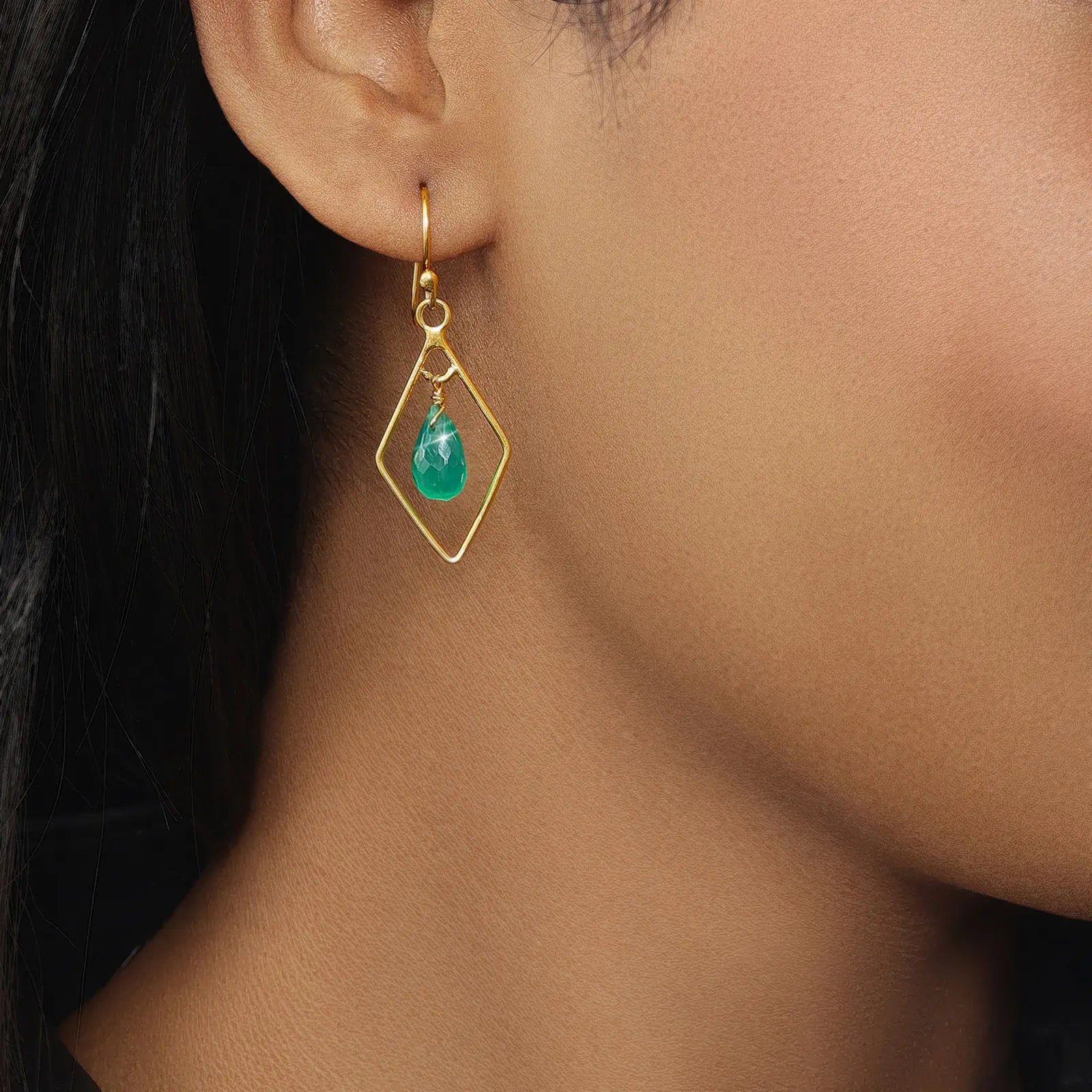 Pure Silver Earrings - Bold Gold Green Garnet
