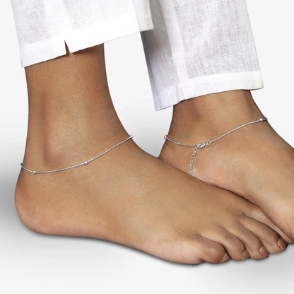 Beaded Silver Box Chain Anklet - Tweov Jewels