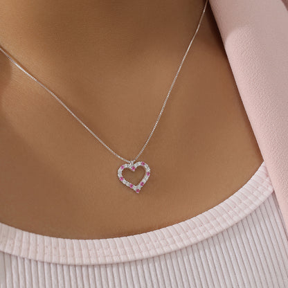 925 Sterling Silver Pink Heart Pendant with Chain