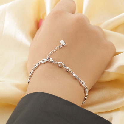 Pure 925 Sterling Silver CZ Floral Chain Bracelet for Women