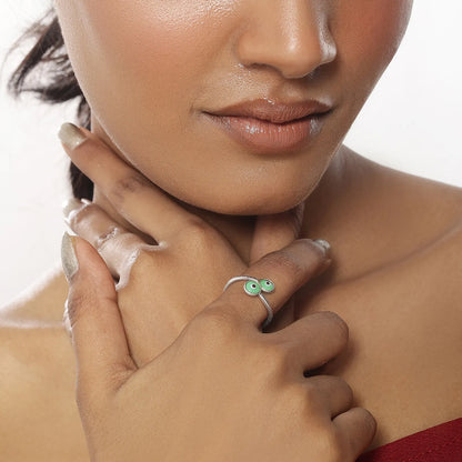 Silver Green Color Evil Eye Ring
