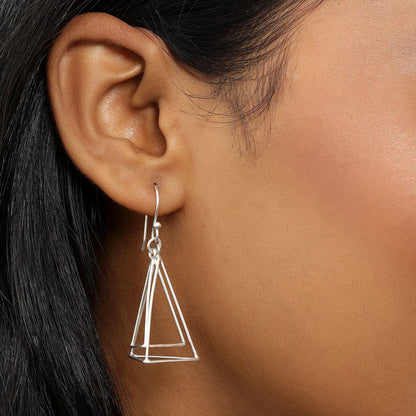 Triangular Tone Silver Dangle Earrings