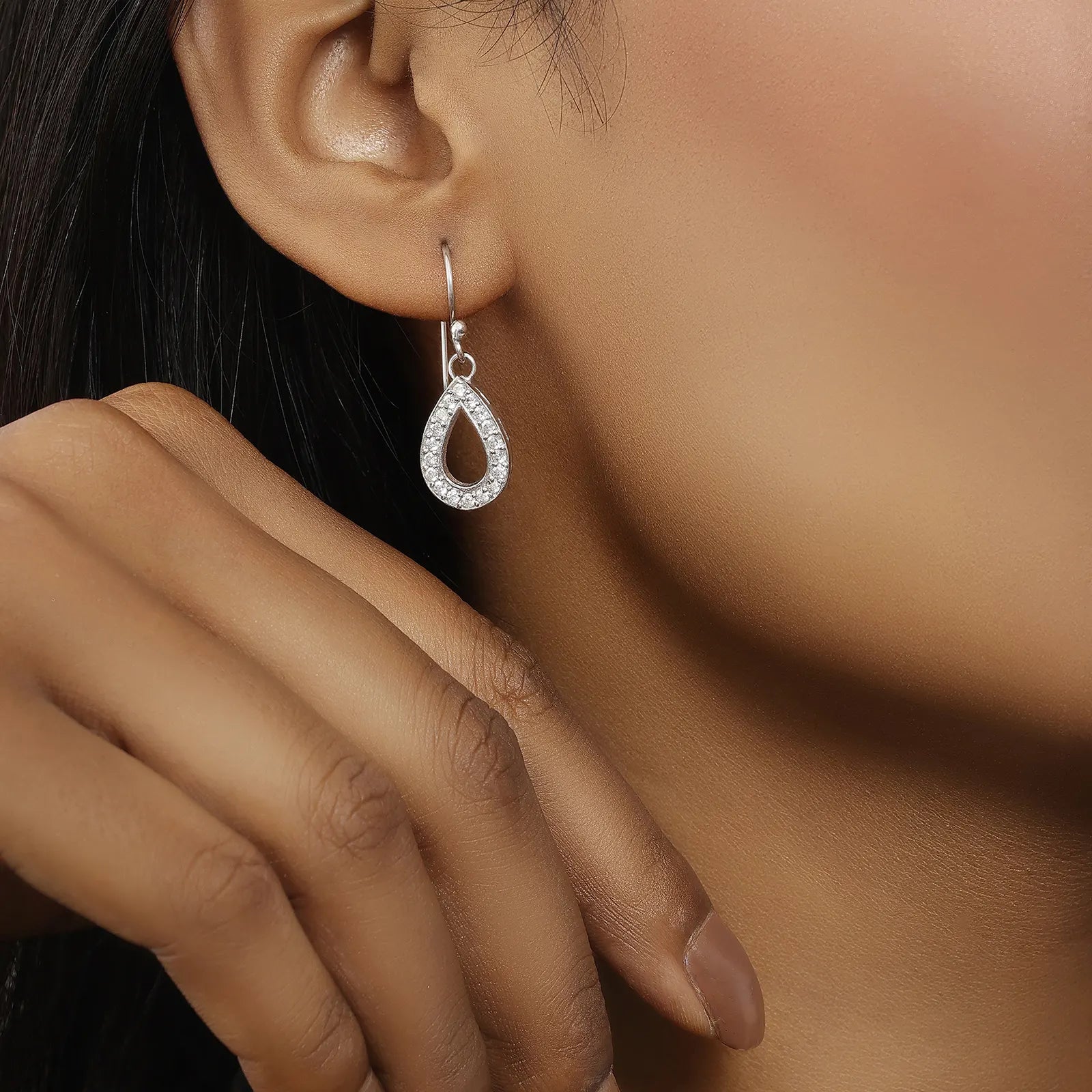 Grand CZ Stone With Silver Finish Earrings