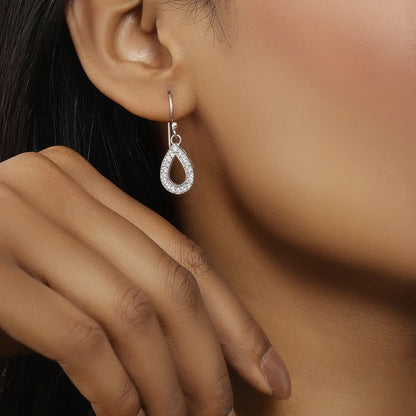 Grand CZ Stone With Silver Finish Earrings