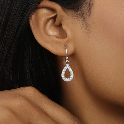 Grand CZ Stone With Silver Finish Earrings