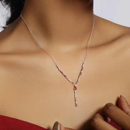 Designer Silver Pink Drop Necklace