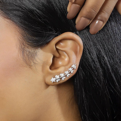 White Butterfly Silver Cuff Earrings
