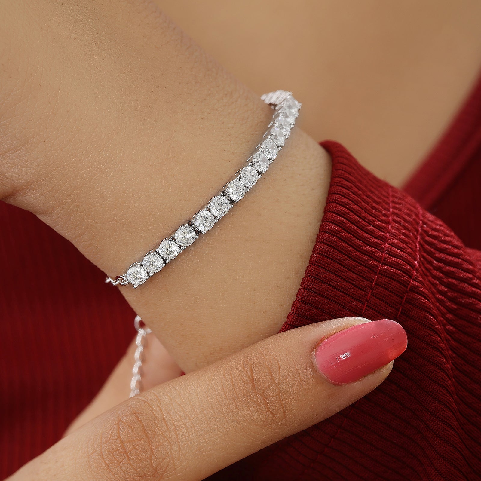 Pure 925 Sterling Silver Stylish CZ Tennis Bracelet for Women's
