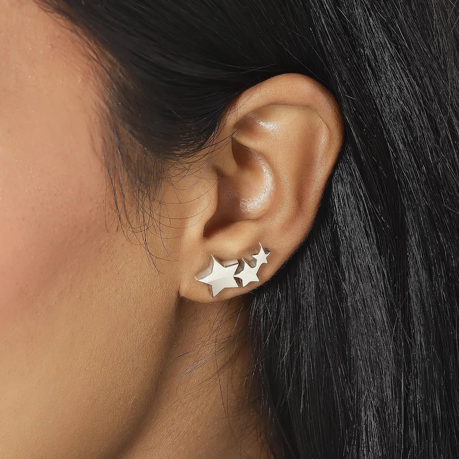 Three Star Silver Stud Earrings - Tweov Jewels