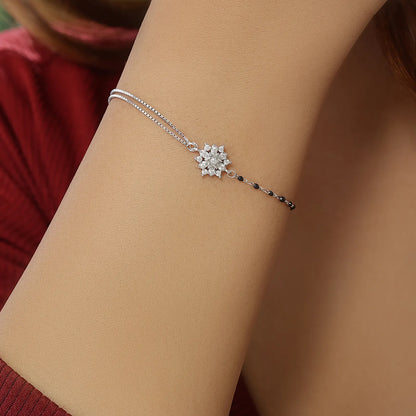 Exquisite Silver Floral Chain Bracelet