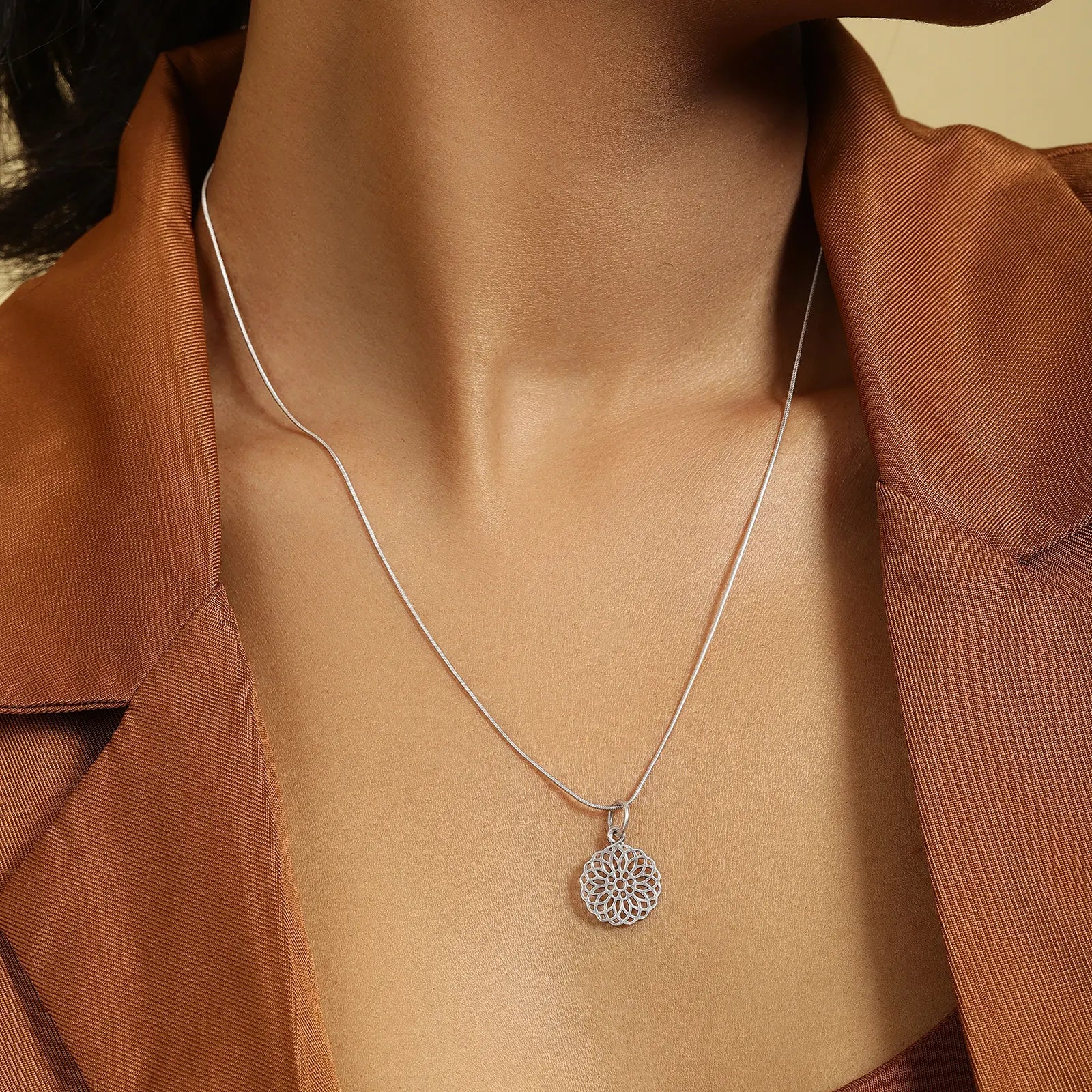Floral Mandala Design Silver Pendant