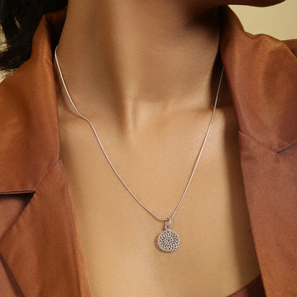 Floral Mandala Design Silver Pendant