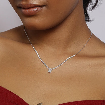 Solitaire Silver Tennis Necklace