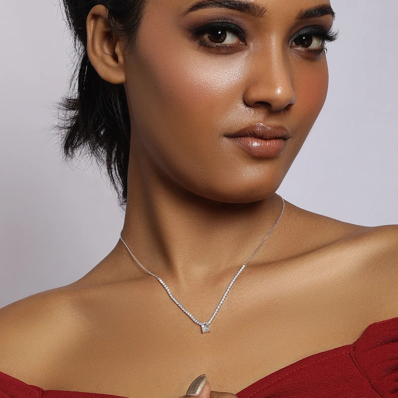 Solitaire Silver Tennis Necklace