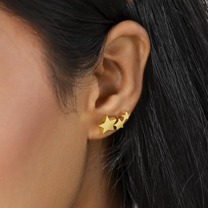 Gold Plated Three Star Stud Earrings - Tweov Jewels