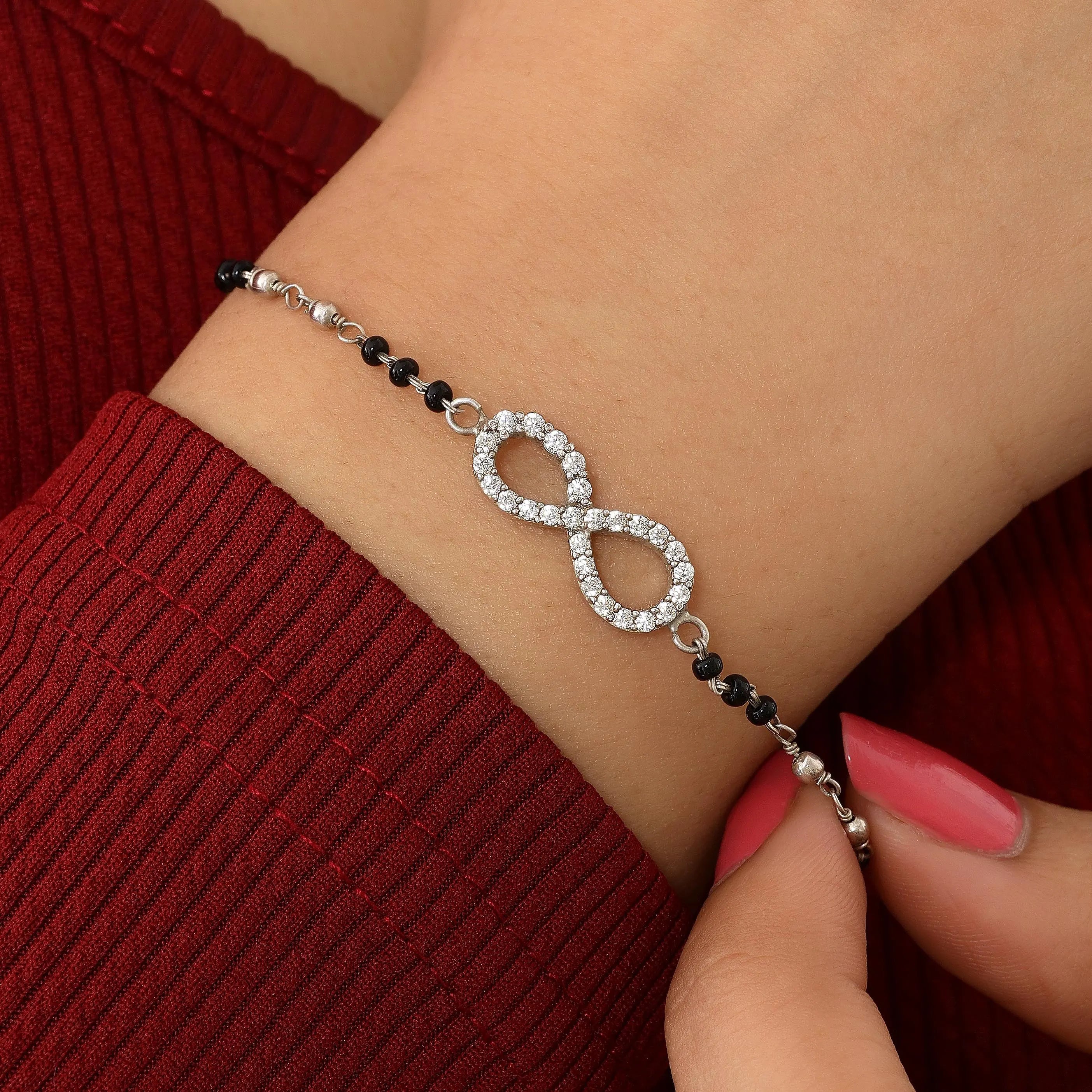 Pure Sterling Silver Infinity Knot Design Hand Mangalsutra Bracelet