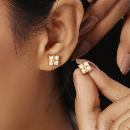 Gold Plated Square Designer Silver Stud Earrings