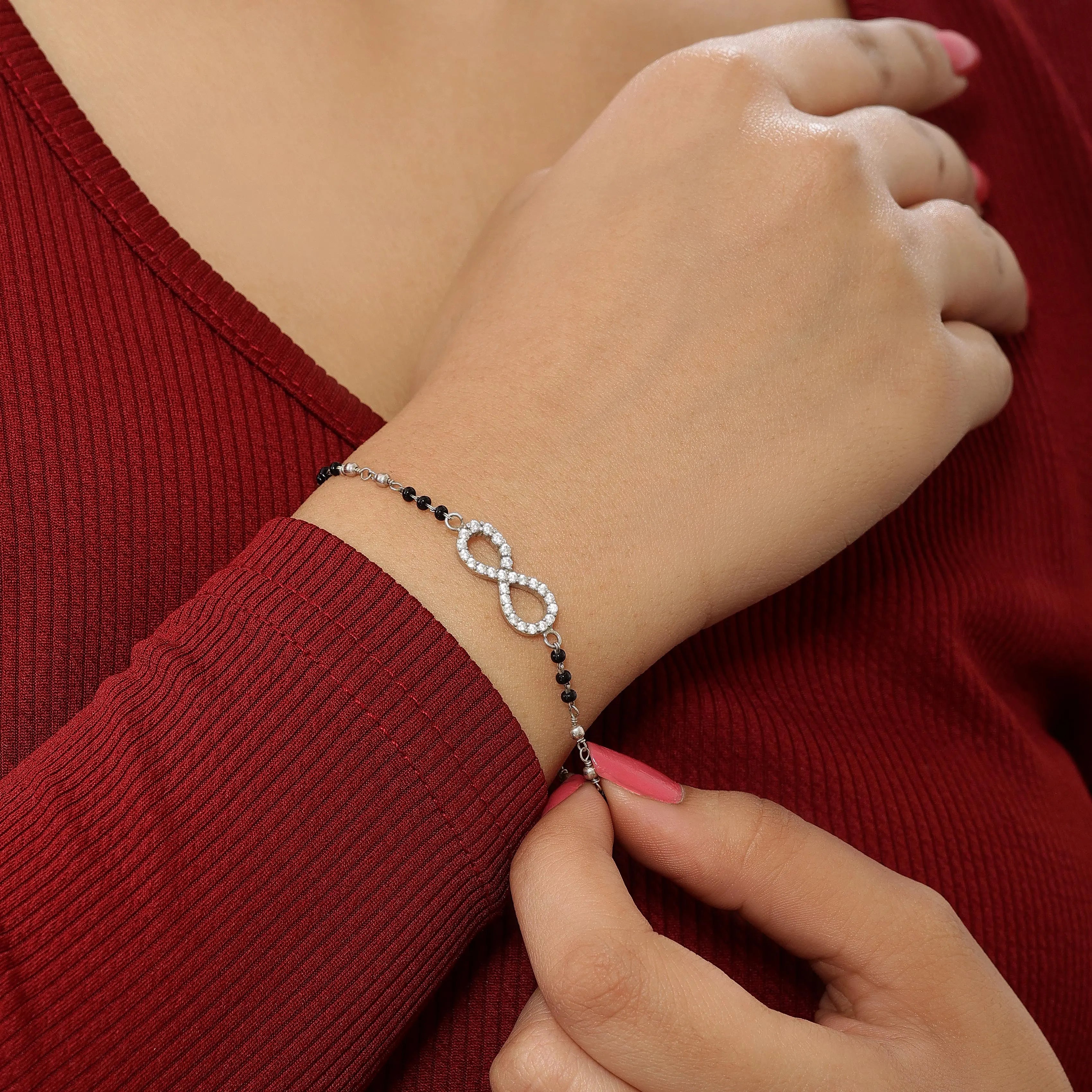 Pure Sterling Silver Infinity Knot Design Hand Mangalsutra Bracelet
