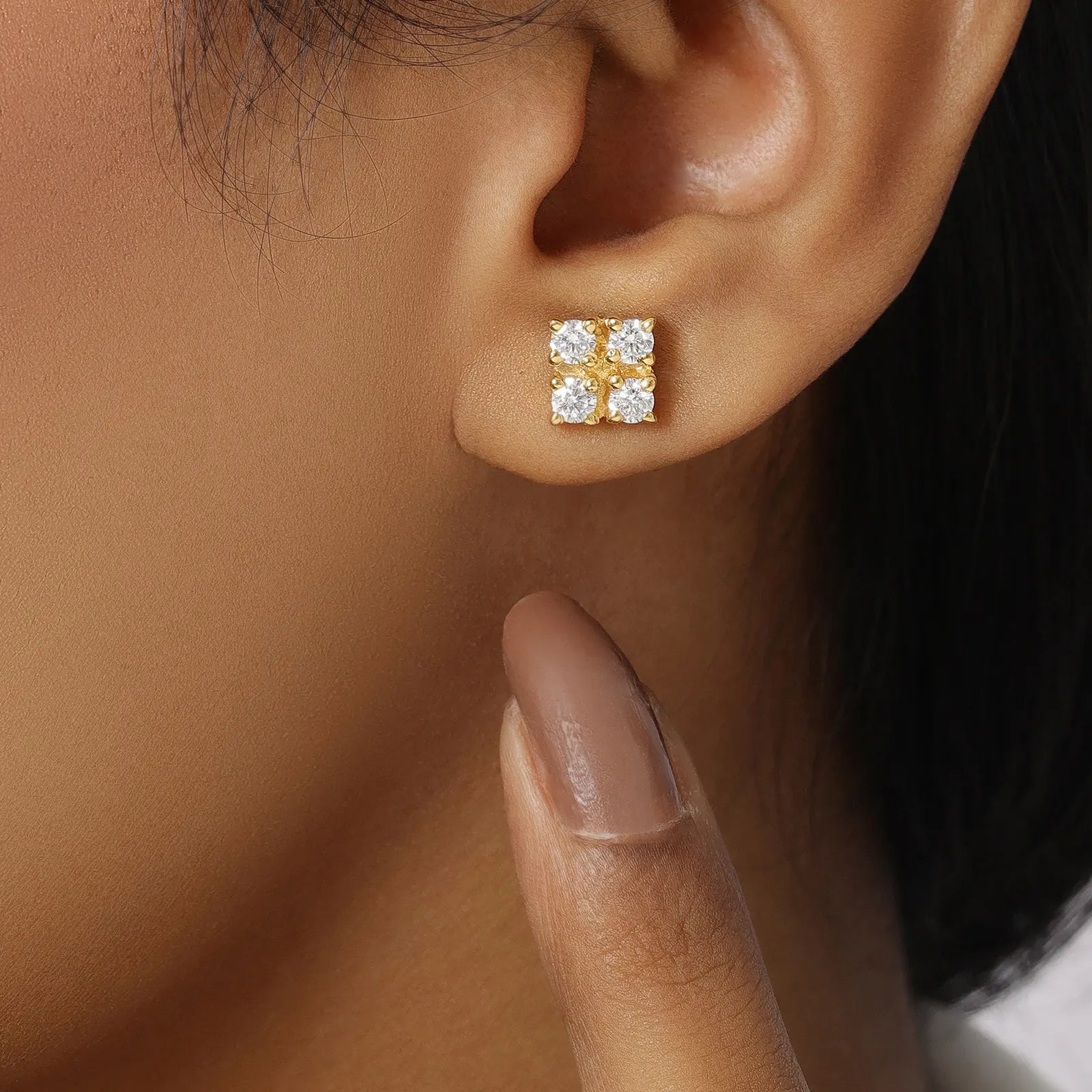 Gold Plated Square Designer Silver Stud Earrings