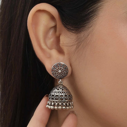 Floral Silver Jhumka Earrings
