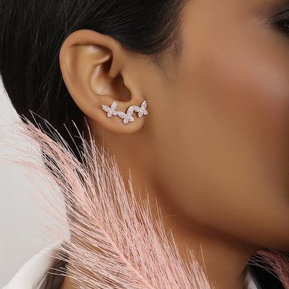 Rose Gold Butterfly Design Silver Earrings for Women