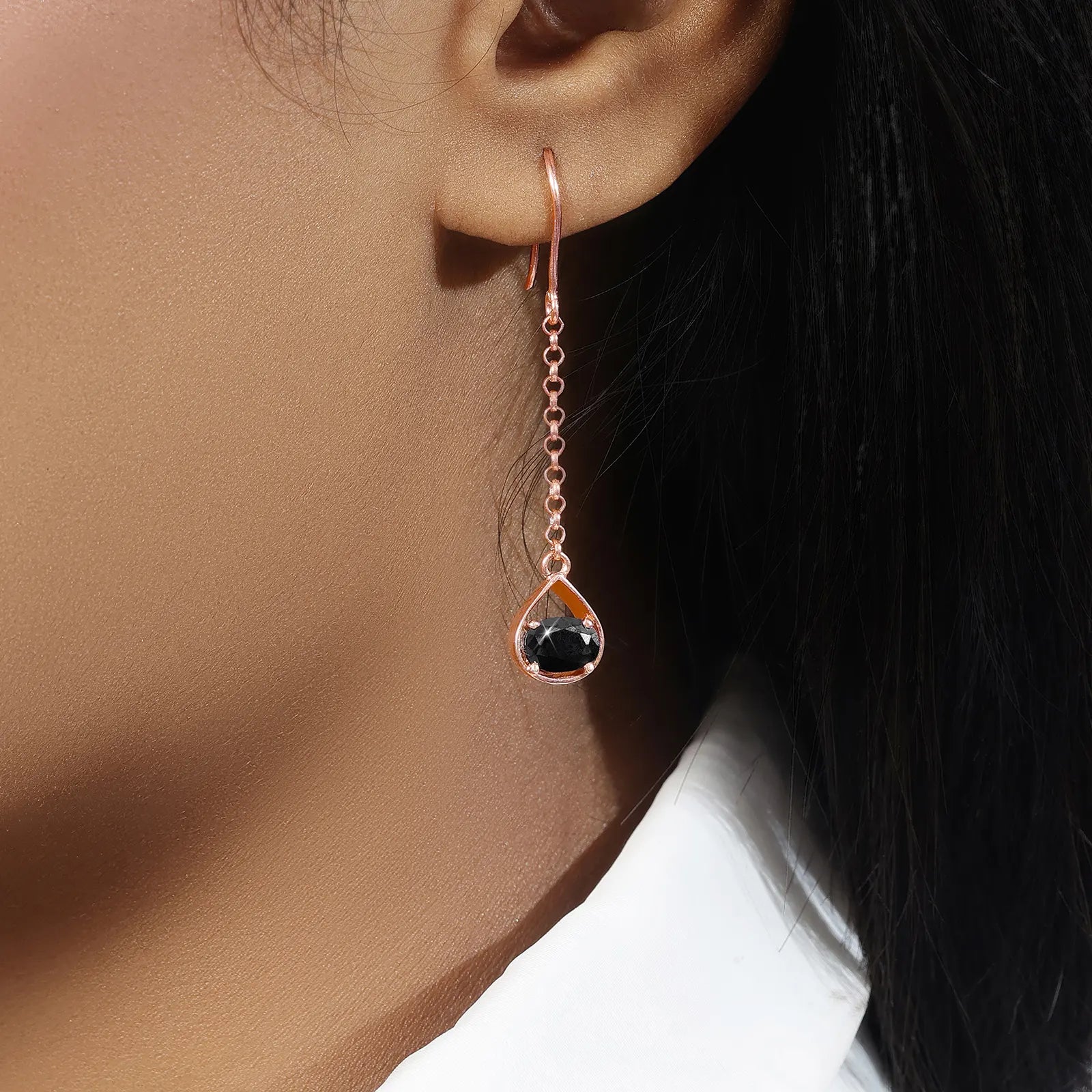 Shimmering Rose Gold Onyx Earrings