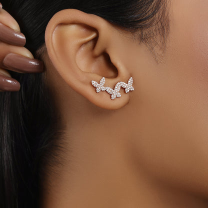 Rose Gold Butterfly Design Silver Earrings for Women