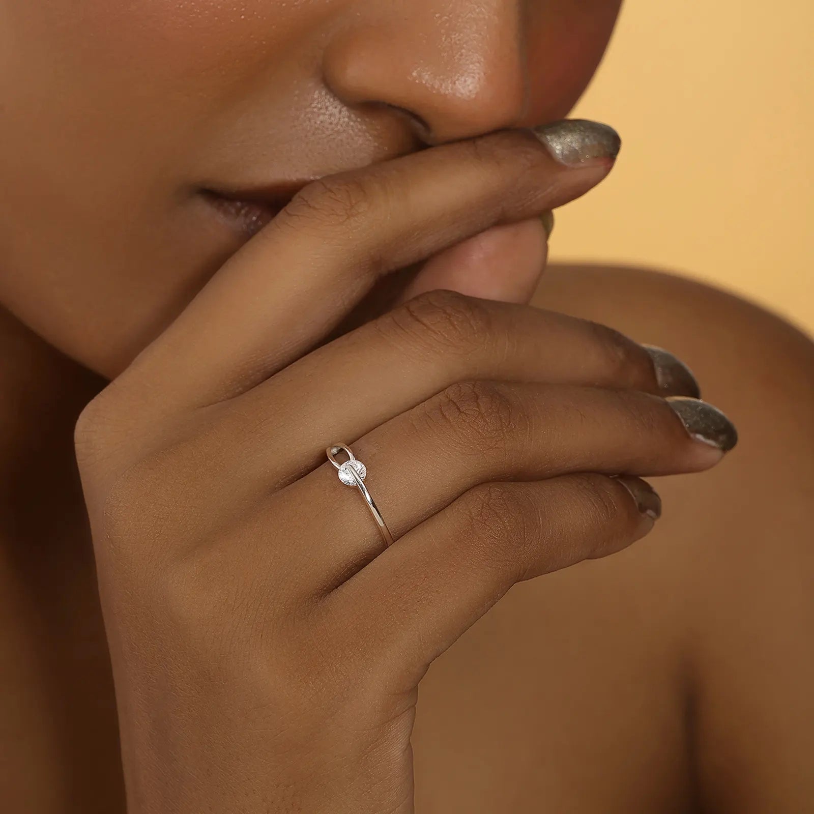 Silver CZ Twist Solitaire Ring