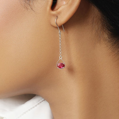 Pure Silver Earrings - Dazzling Ruby Silver Drop Model