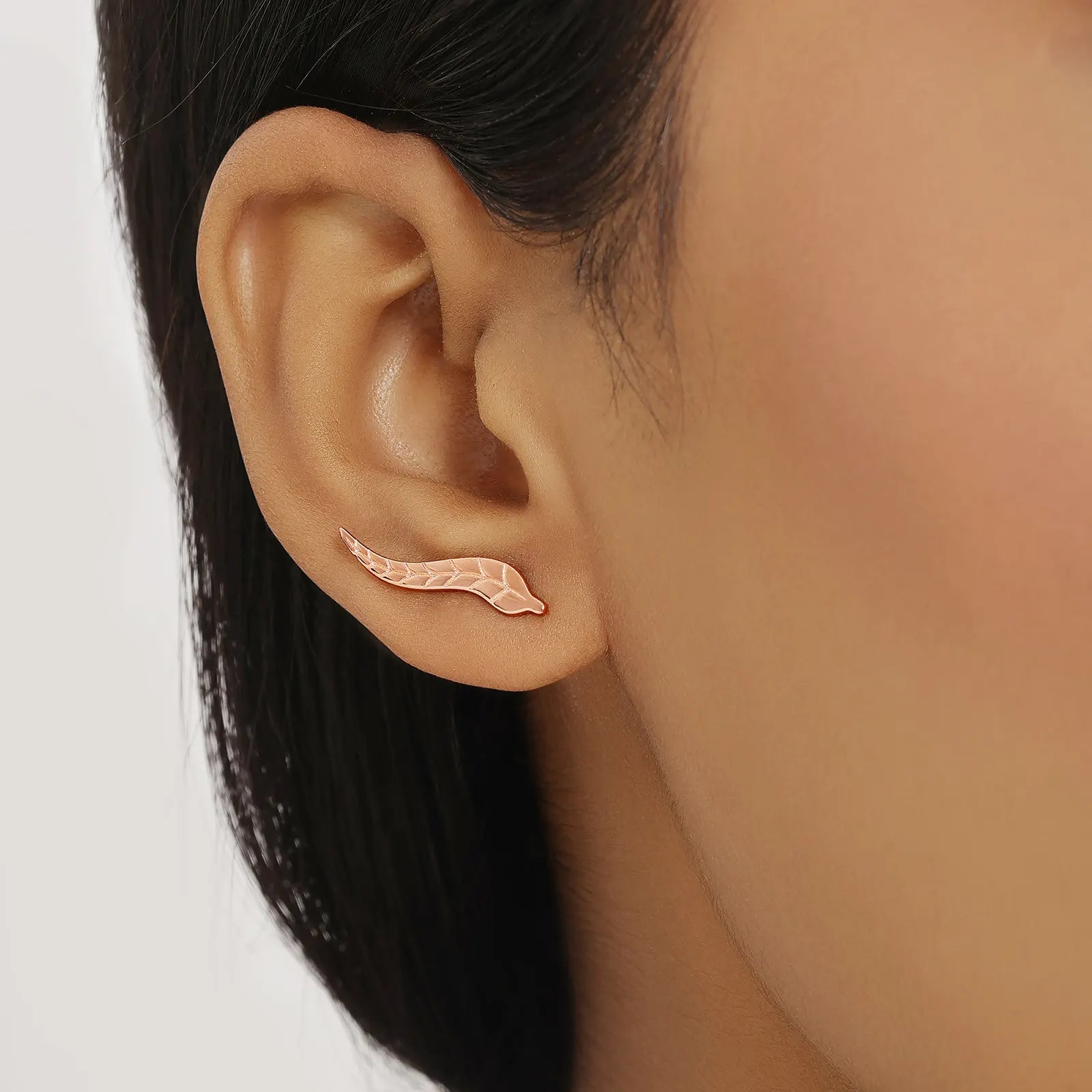 Rose Gold Silver Leaf Design Stud Earrings - Tweov Jewels
