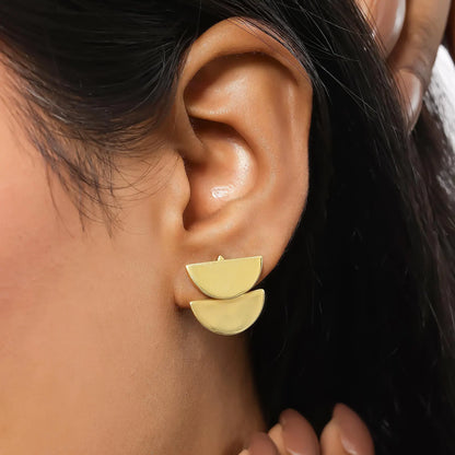 Pure Silver Earrings - Modernized 3 in 1 Gold Stud