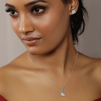 Square Cut Silver Pendant & Earrings Set - Tweov Jewels