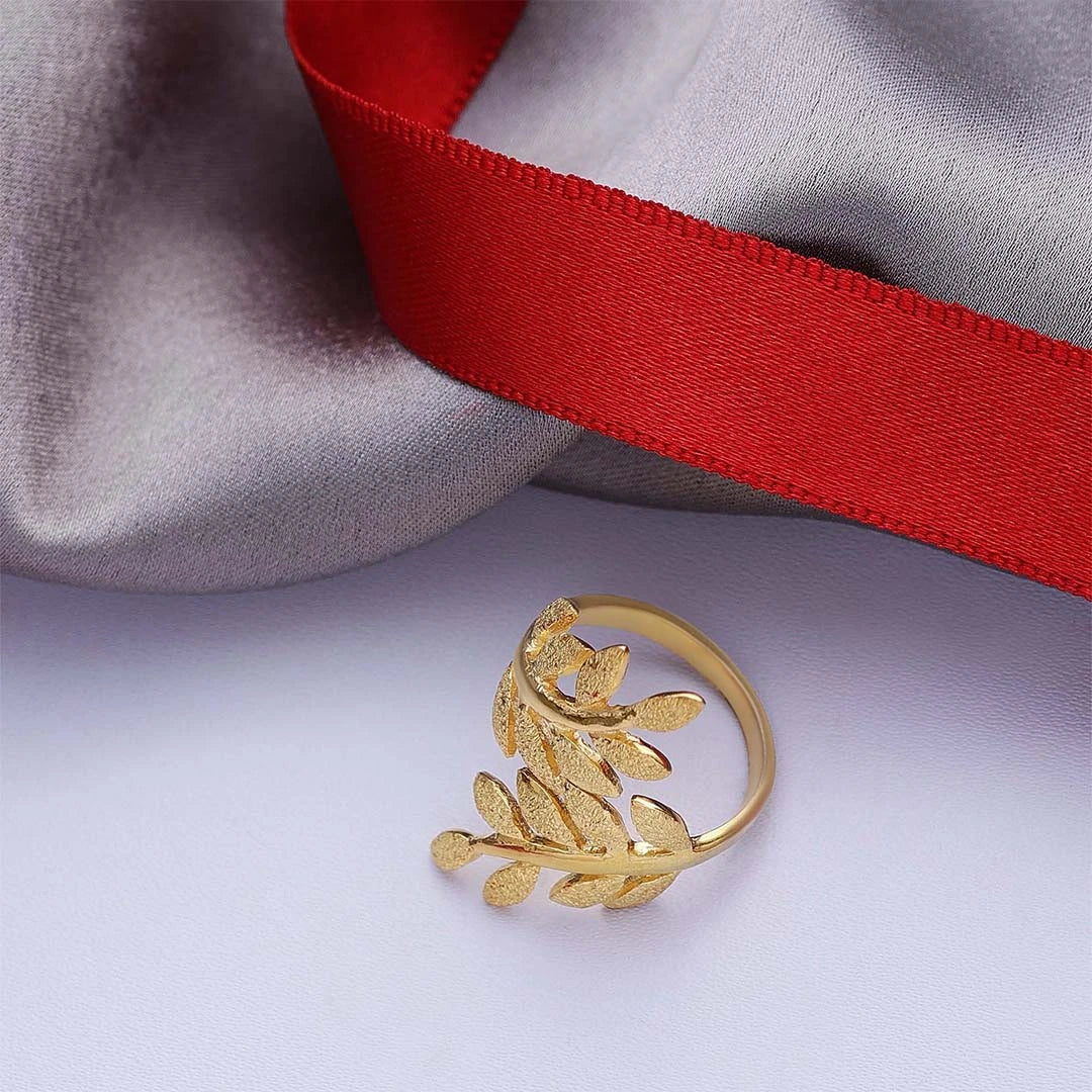 Cocktail Rings - Pure Silver Ring &#8211; Made With Gold Finish Leaf Design
