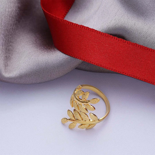 Cocktail Rings - Pure Silver Ring &#8211; Made With Gold Finish Leaf Design