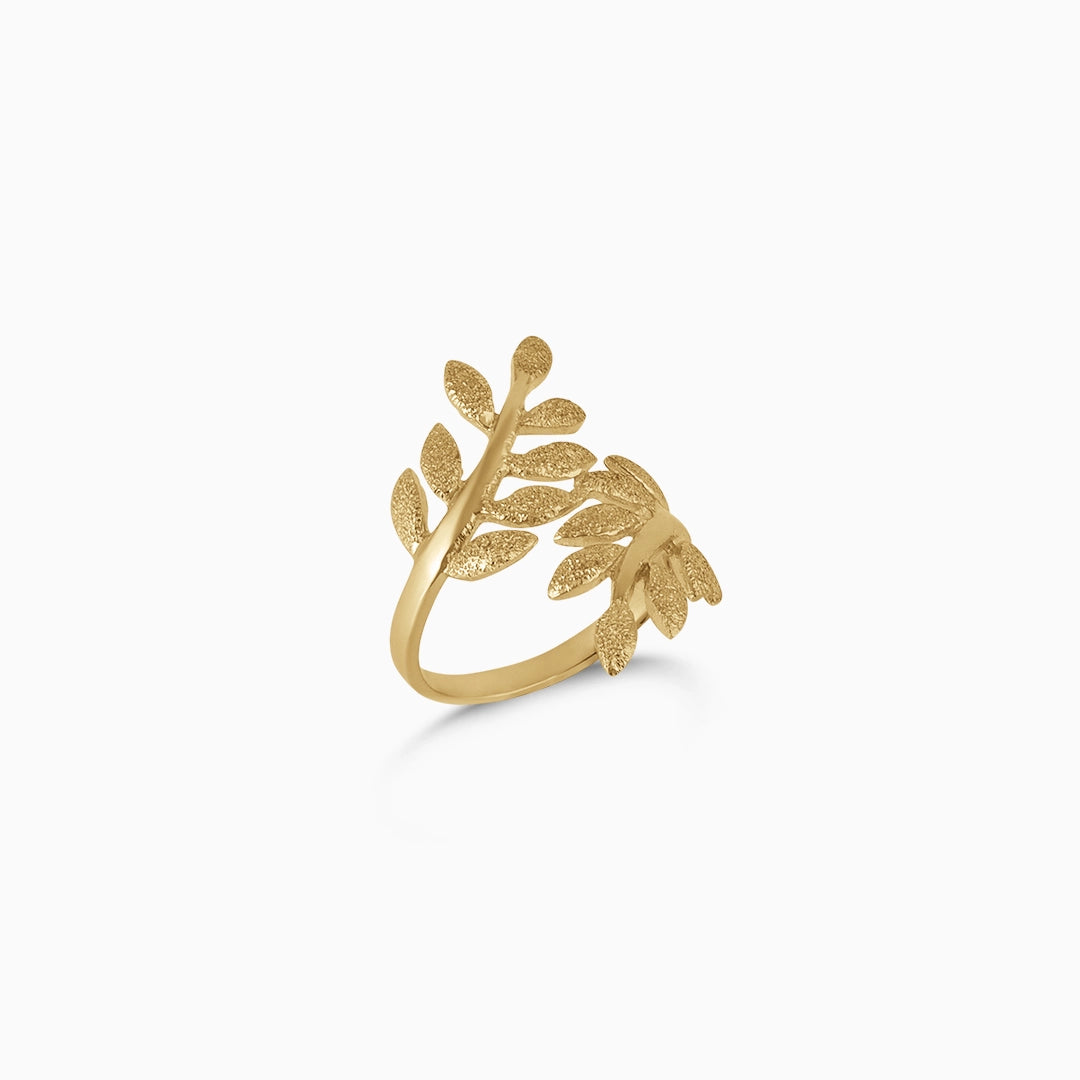 Love Ring - Pure Silver Ring &#8211; Made With Gold Finish Leaf Design