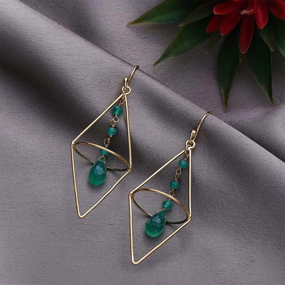 Drop Earrings - Pure Silver Earrings &#8211; Gold Plated Green Garnet Dangle