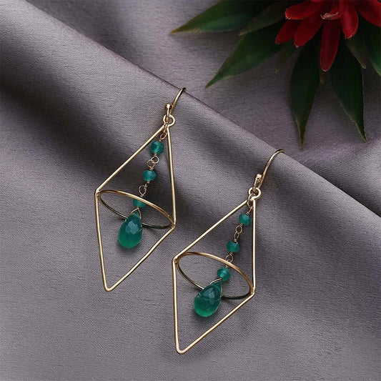 Drop Earrings - Pure Silver Earrings &#8211; Gold Plated Green Garnet Dangle