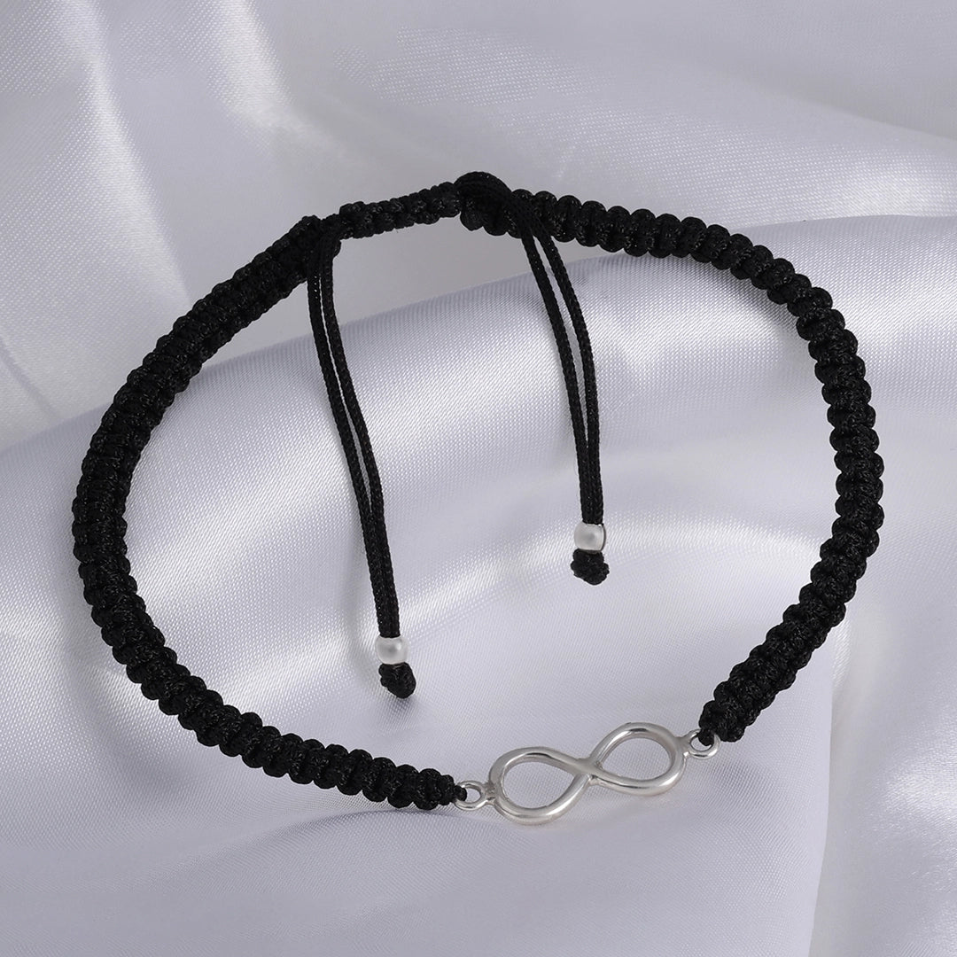 Silver Anklet - Infinity Black Thread Anklet