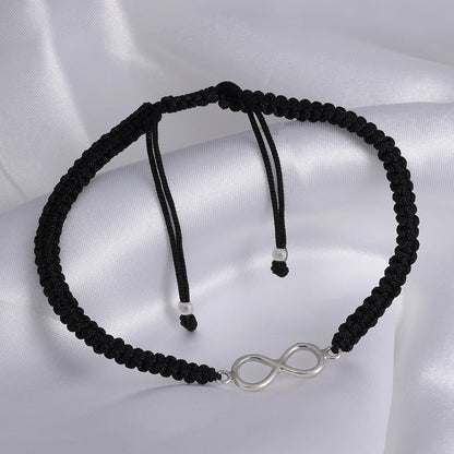 Silver Anklet - Infinity Black Thread Anklet