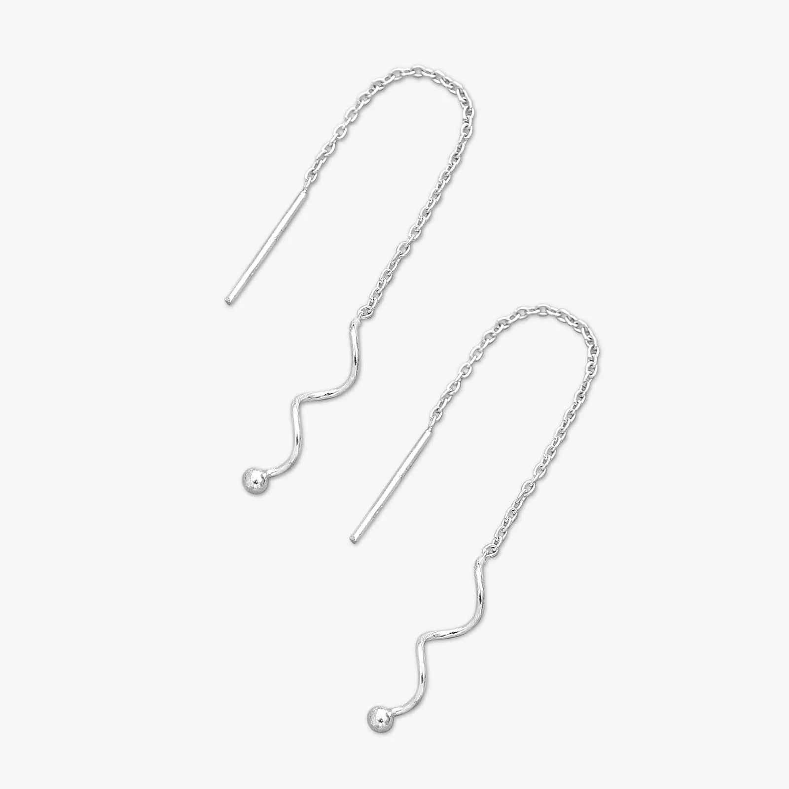 Pure Silver Earrings - Wavy Chain Drop - Tweov Jewels