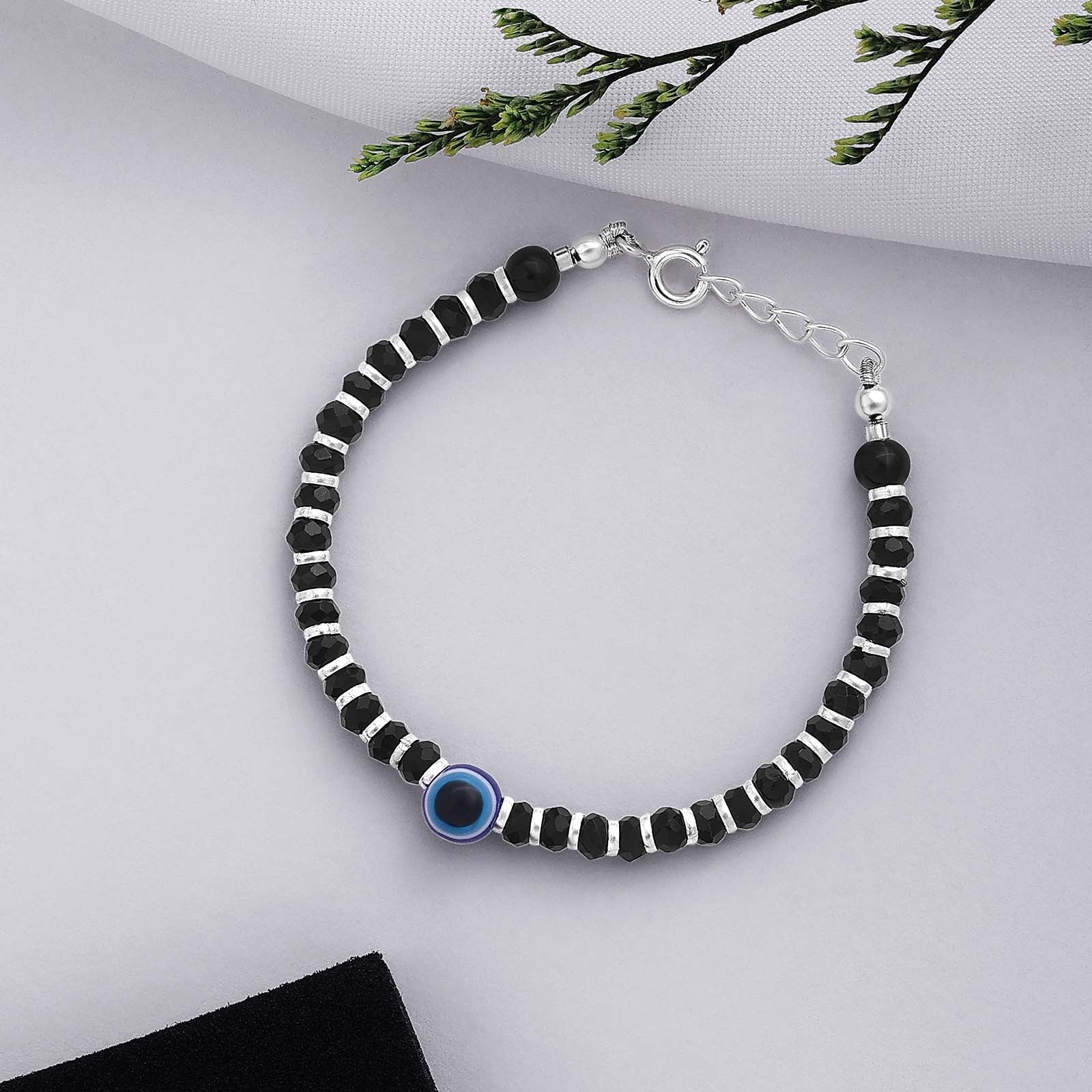 Evil eye Bracelet - Pure Silver Bracelet &#8211; Black Beaded Evil Eye Stone Design For Kids