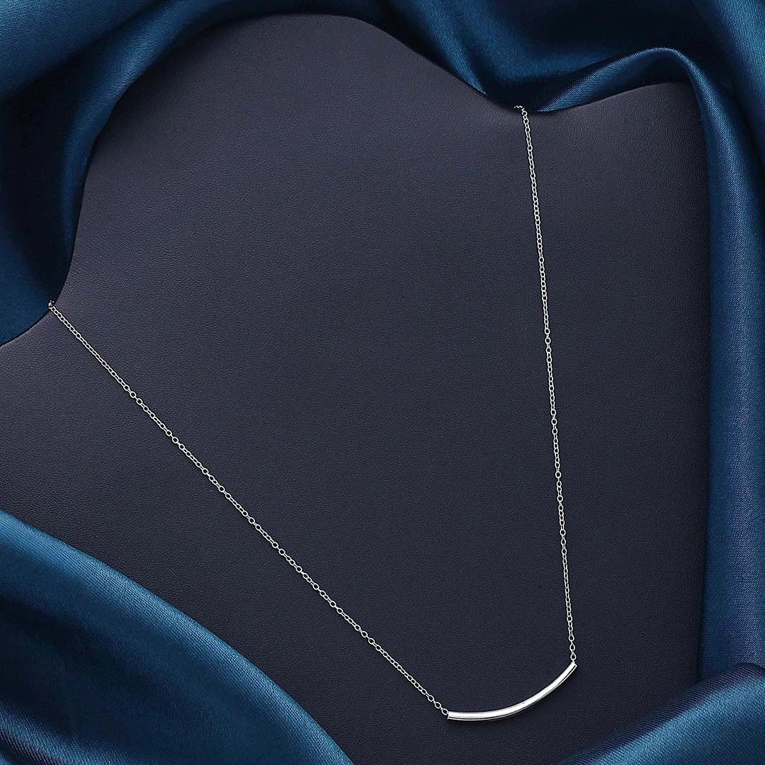 Contemporary Jewellery - Pure 925 Silver Necklace &#8211; Single String With Silver Finish