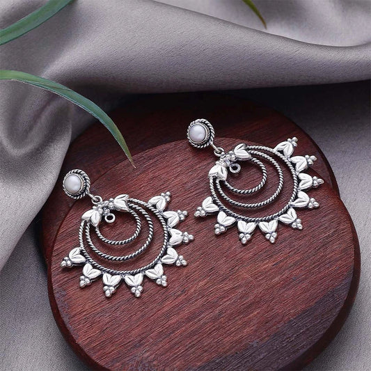Pure Silver Earrings - Big Exquisite Chandbali Model - Tweov Jewels