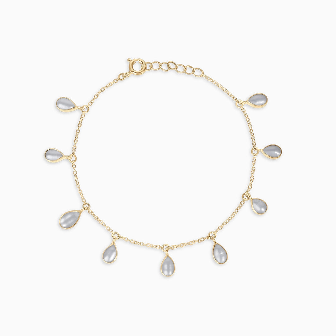 Silver Charm Bracelets - Pure Silver Bracelet &#8211; Gold Finish Pearl Drops